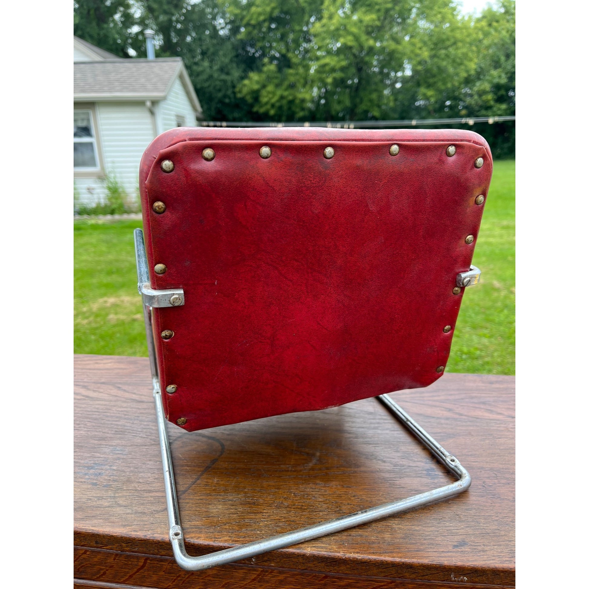 Vintage Tom Thumb Kids Advertising Vinyl Red Barber Booster Chair 1950s