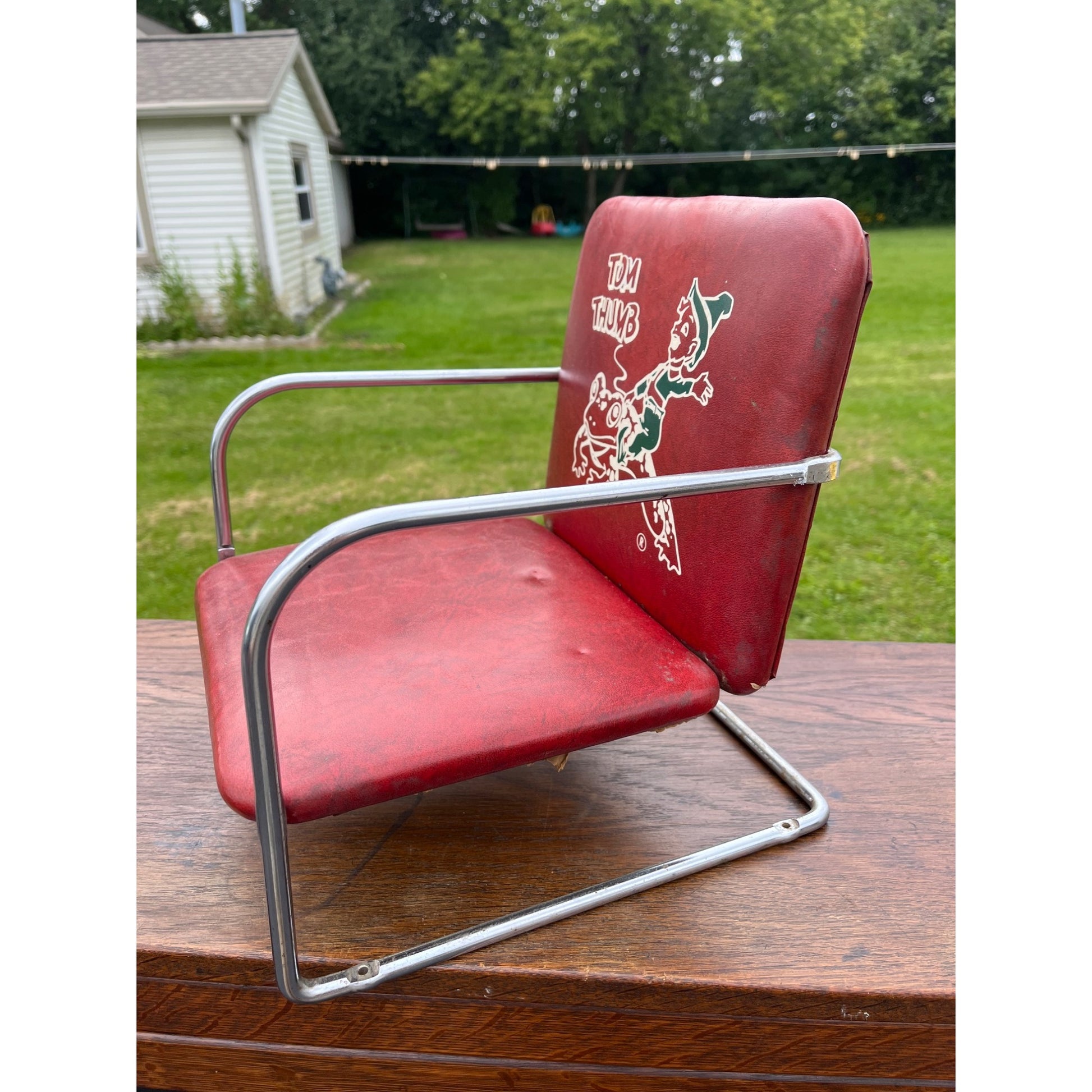 Vintage Tom Thumb Kids Advertising Vinyl Red Barber Booster Chair 1950s