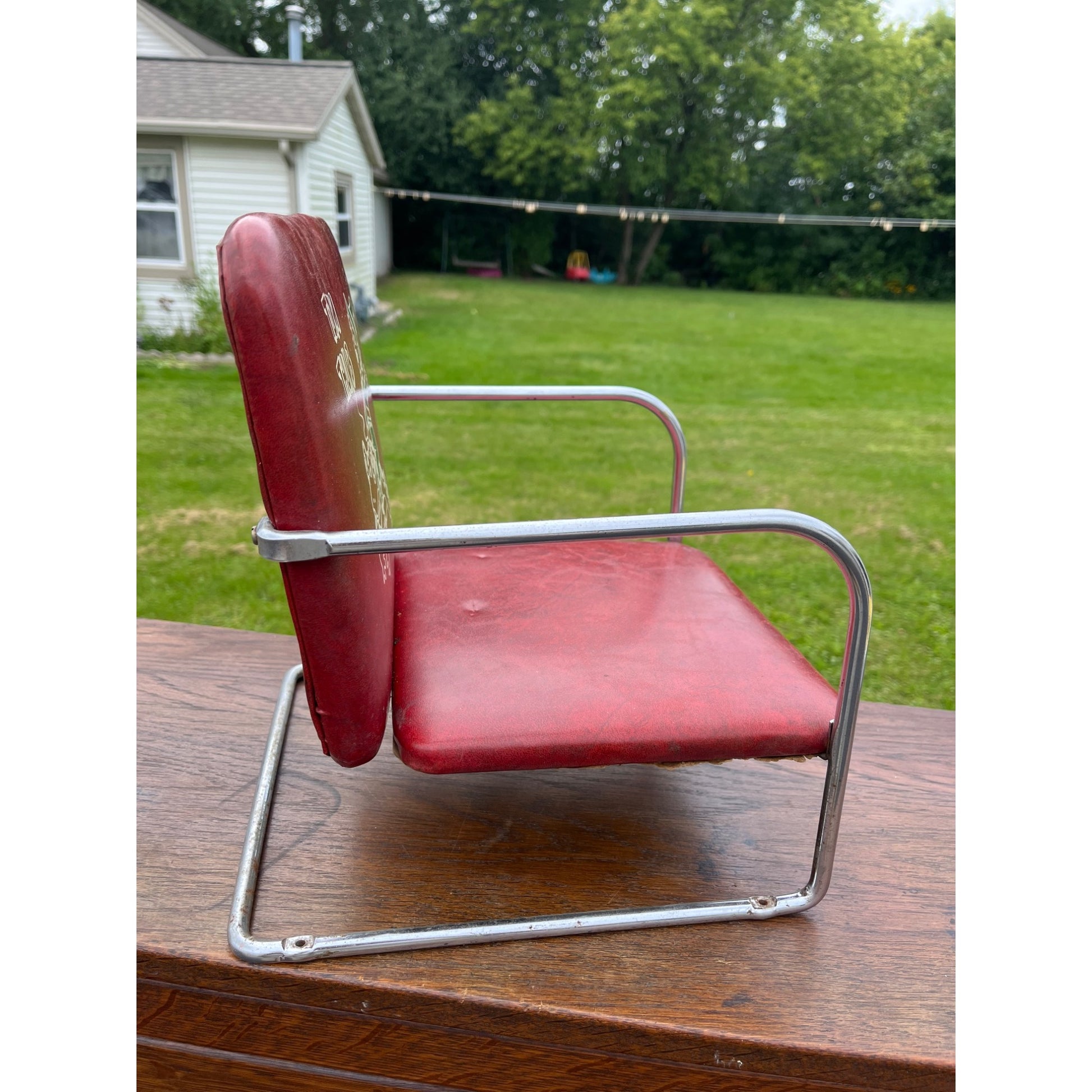 Vintage Tom Thumb Kids Advertising Vinyl Red Barber Booster Chair 1950s