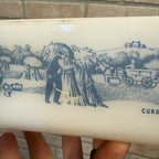 Vintage Glasbake Currier And Ives Baking Dish J-522 Loaf Pan Blue Farm Scene
