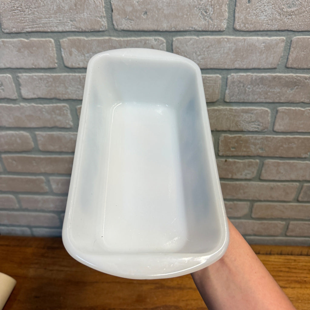 Vintage Glasbake Currier And Ives Baking Dish J-522 Loaf Pan Blue Farm Scene