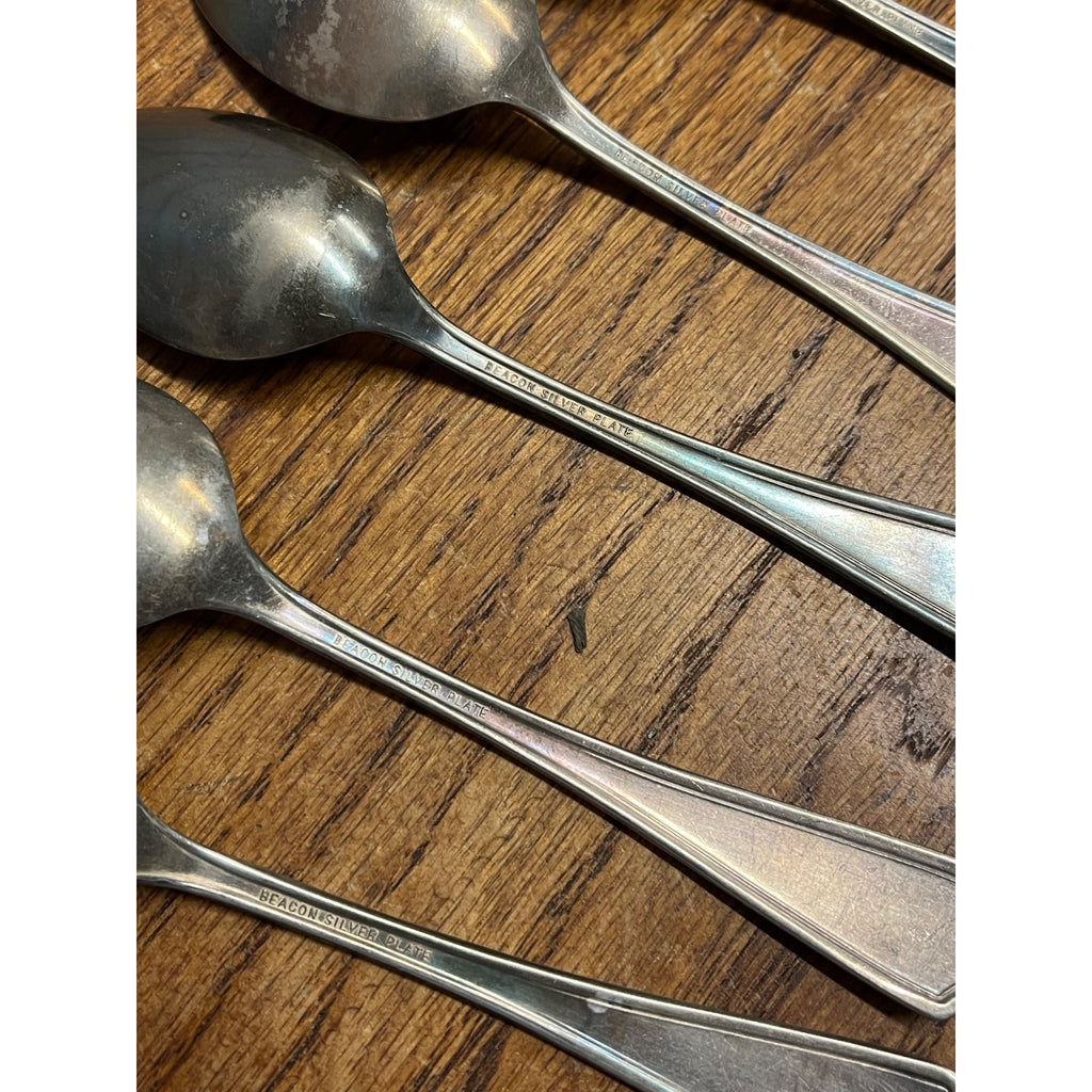 Vintage Beacon Silver Plate Lot Spoons Mission / Arts & Crafts Style Miami Deco