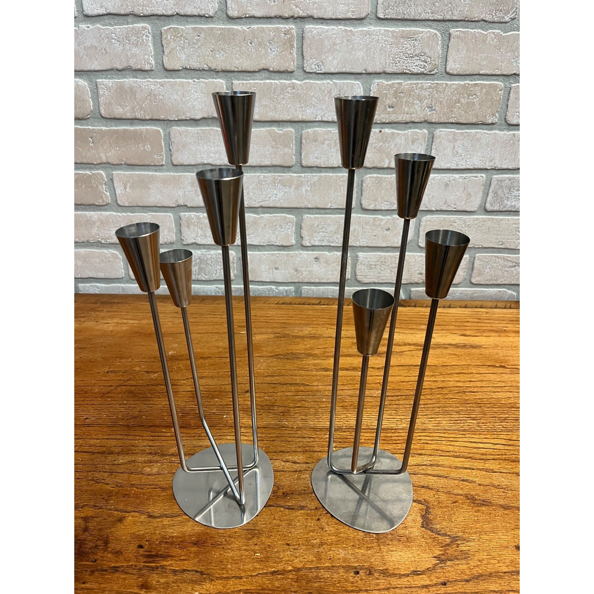 Vintage 1960s MCM Stainless Steel Four Stem Candlesticks MG Danish Candle Holder