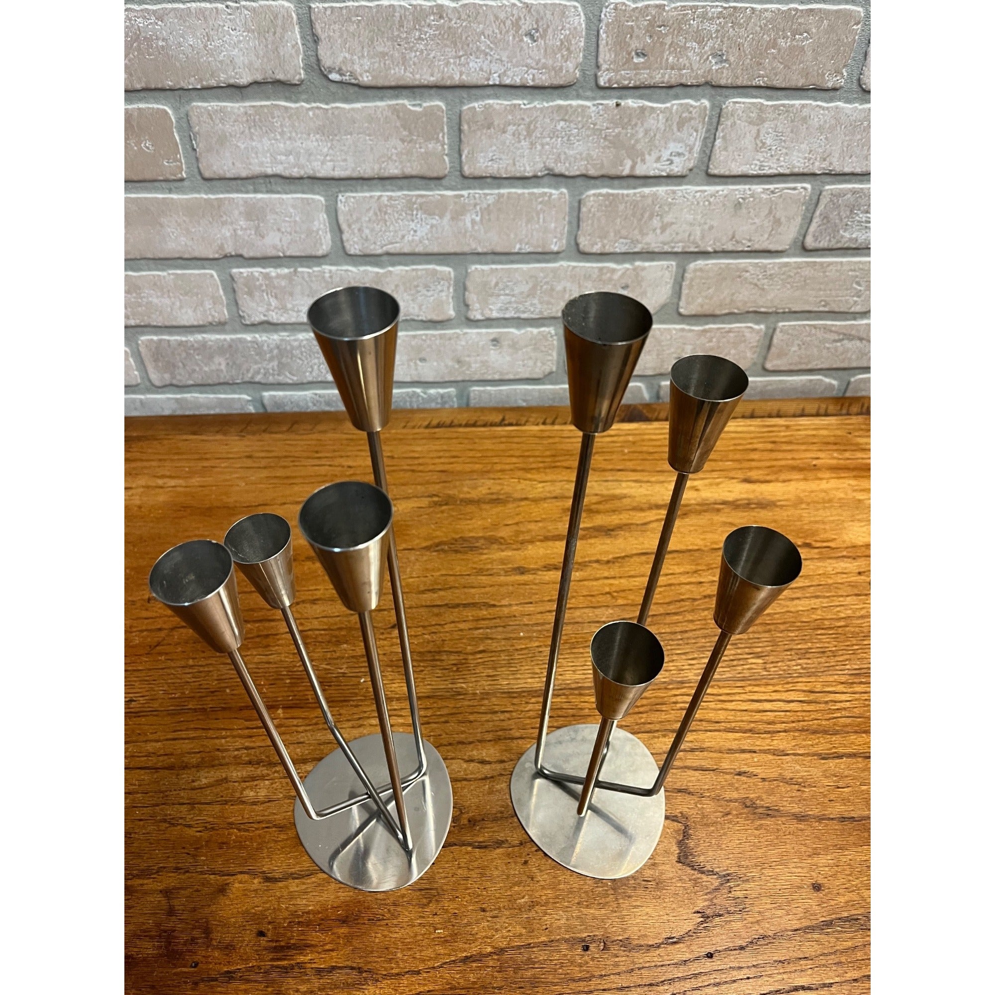 Vintage 1960s MCM Stainless Steel Four Stem Candlesticks MG Danish Candle Holder