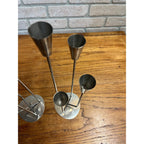 Vintage 1960s MCM Stainless Steel Four Stem Candlesticks MG Danish Candle Holder