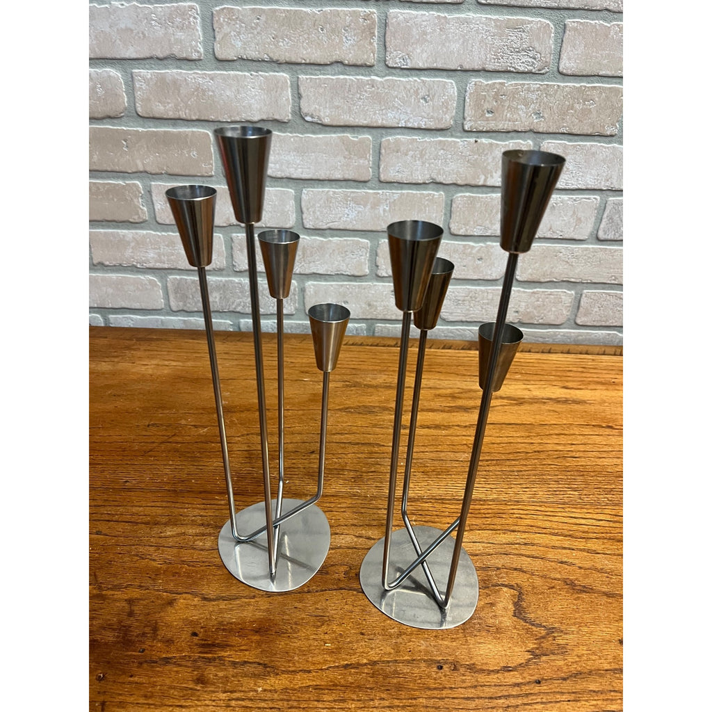 Vintage 1960s MCM Stainless Steel Four Stem Candlesticks MG Danish Candle Holder
