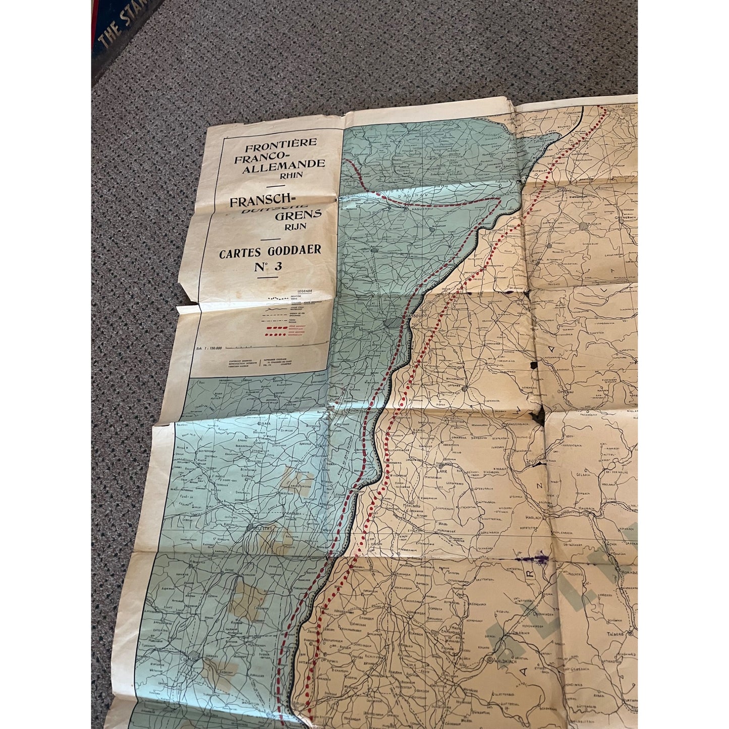 Vintage WWII Soldier Travel Highway Road Map French German Border Franco