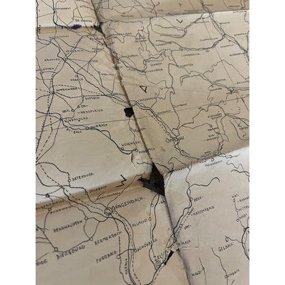 Vintage WWII Soldier Travel Highway Road Map French German Border Franco