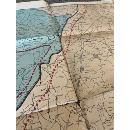 Vintage WWII Soldier Travel Highway Road Map French German Border Franco