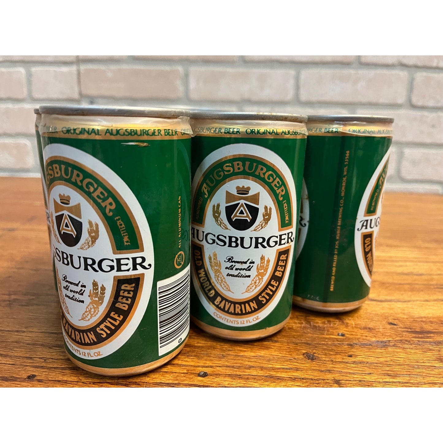 Vintage Augsburger Bavarian Beer Cans 6-Pack Empty Monroe Wisconsin Huber Brewing Co.