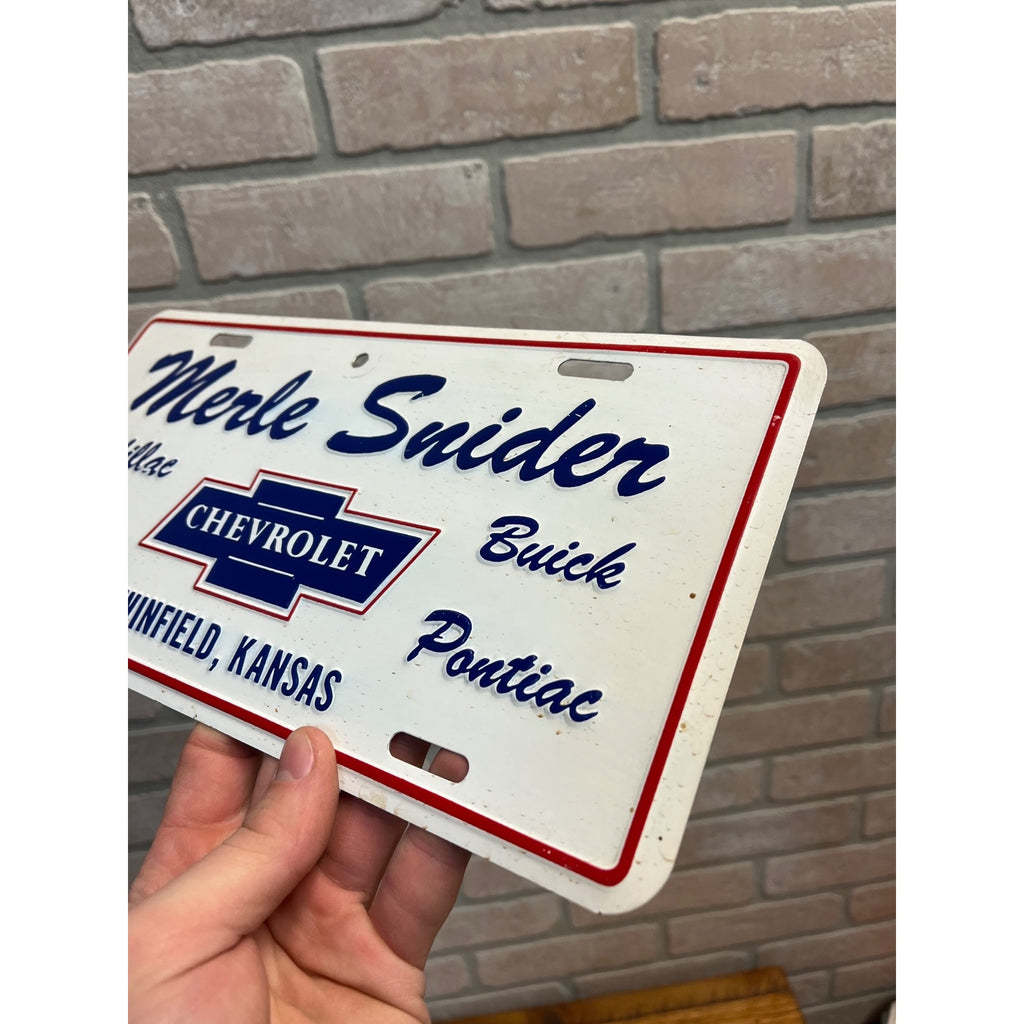 Vintage Chevy Pontiac Buick Cadillac Dealer Metal Booster License Plate Kansas