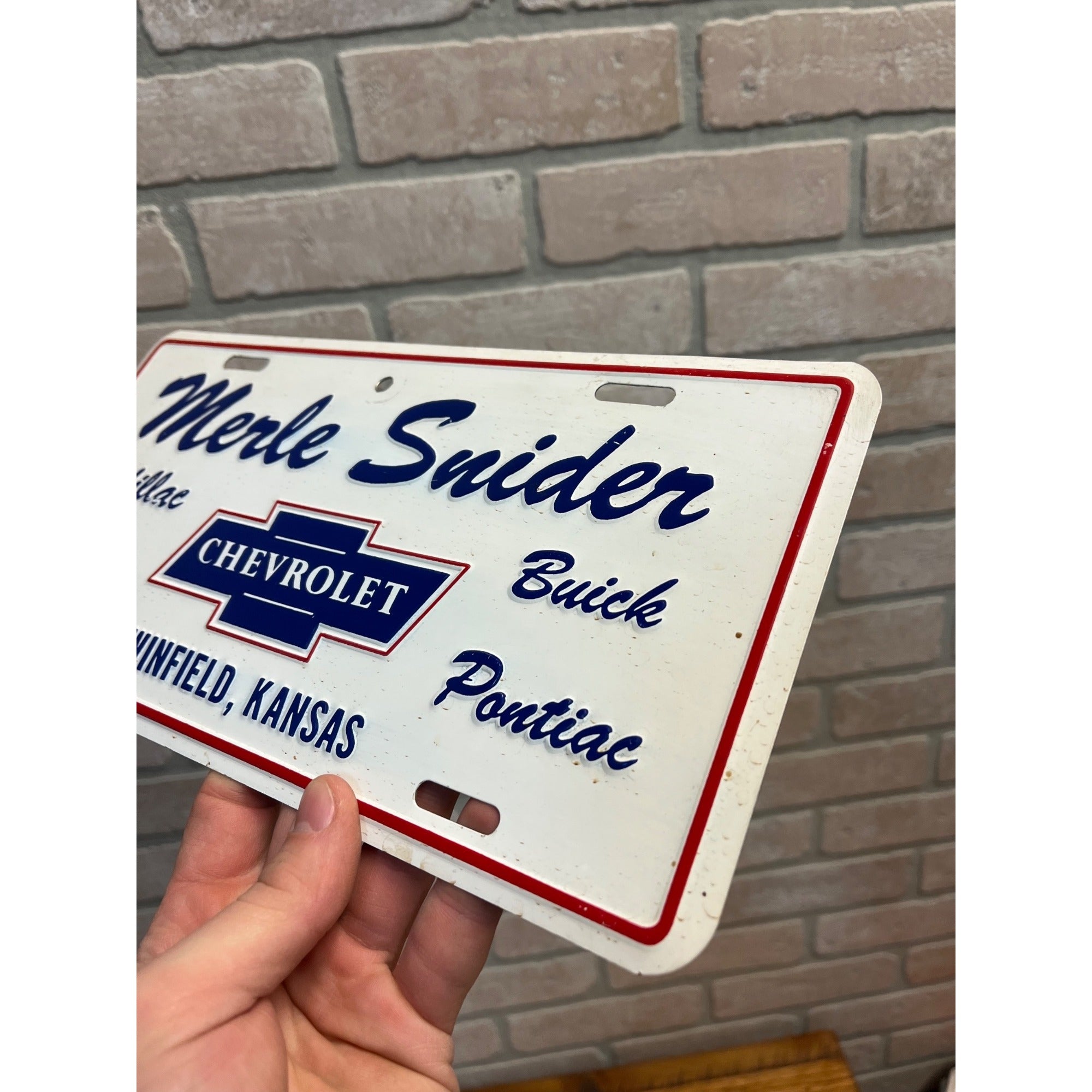 Vintage Chevy Pontiac Buick Cadillac Dealer Metal Booster License Plate Kansas