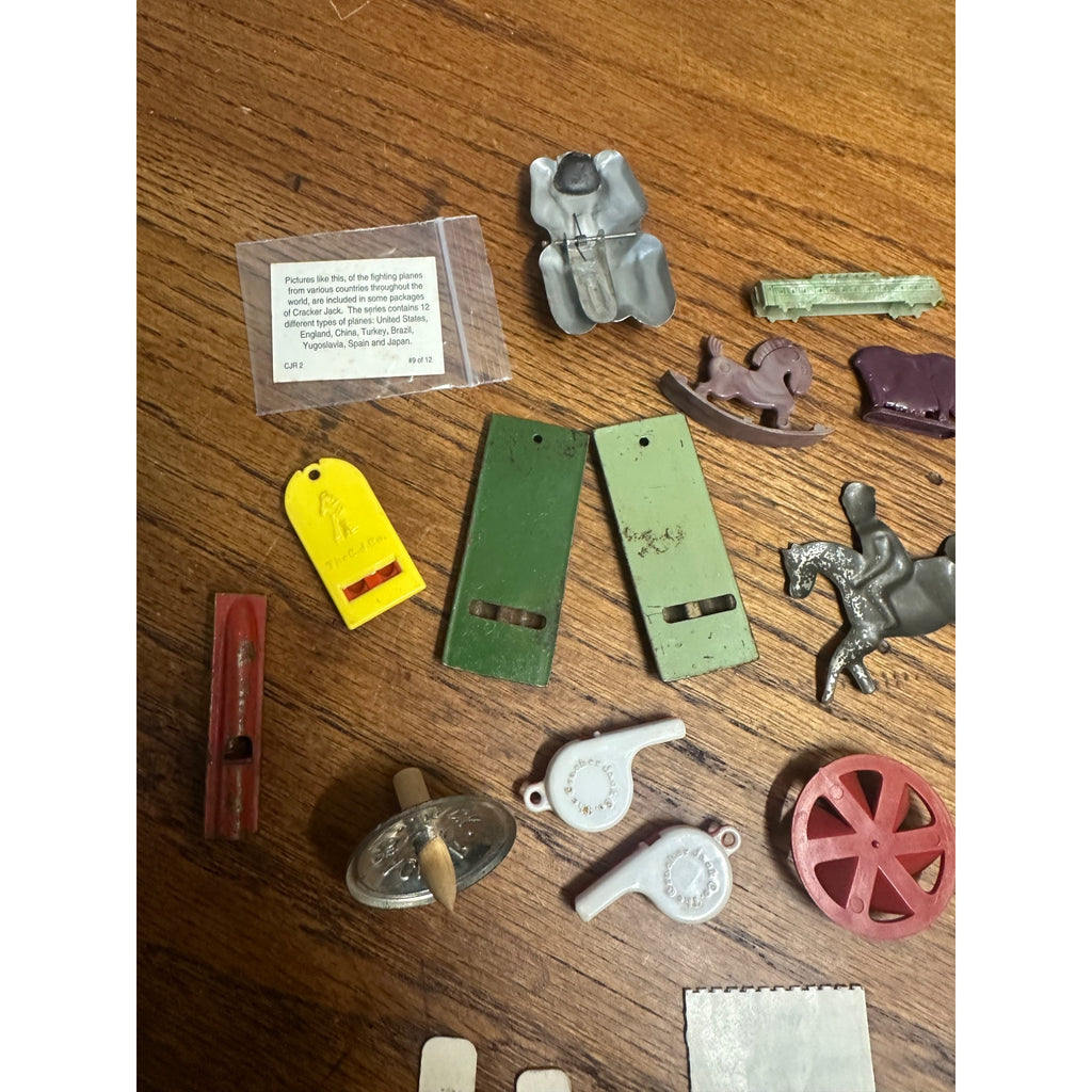 Vintage Cracker Jack Premium Prizes 1940s-1970s Tin Plastic Whistles Tops Vari Vue