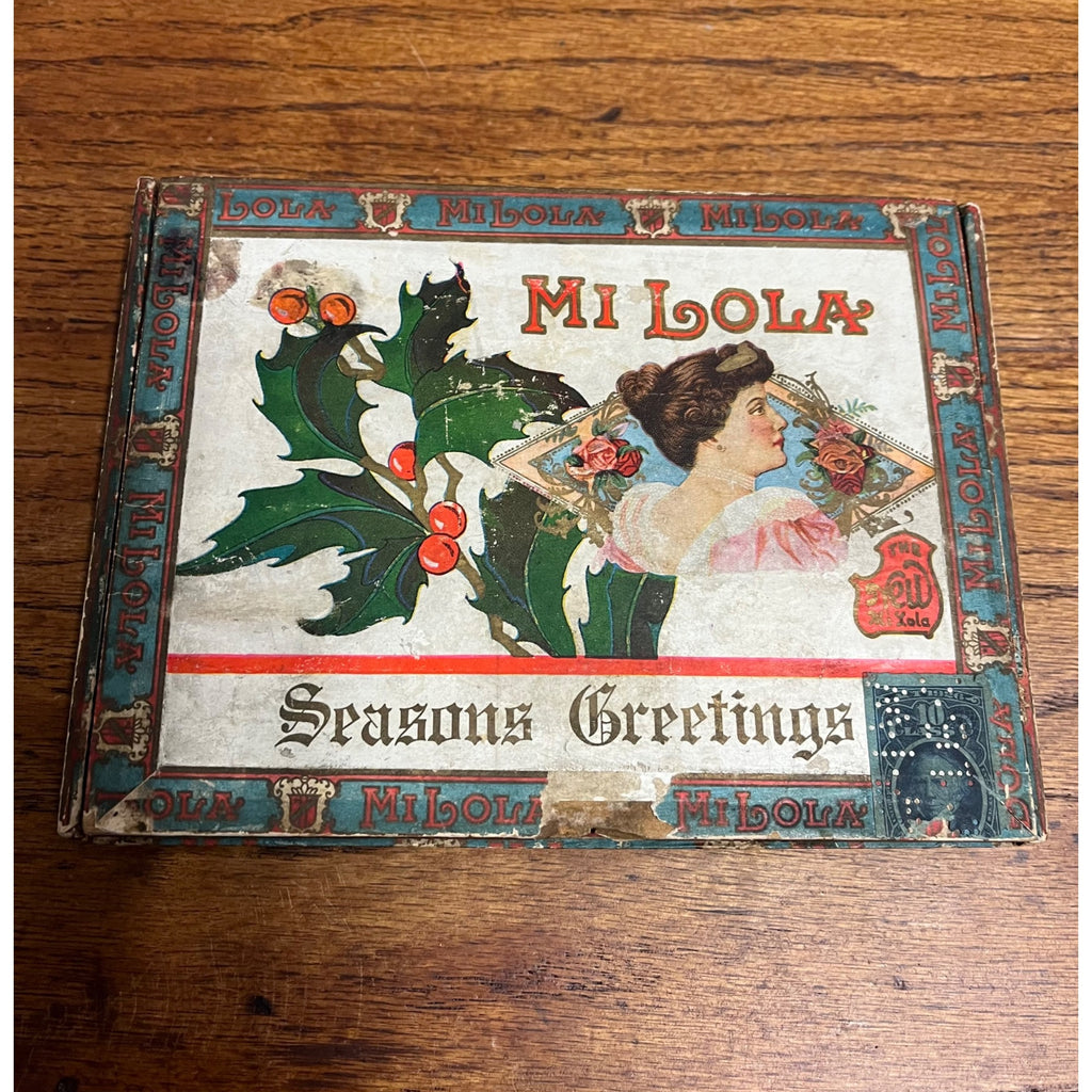 Vintage Early 1900s Mi Lola Seasons Greetings Christmas Cigar Box Milwaukee Wis WI