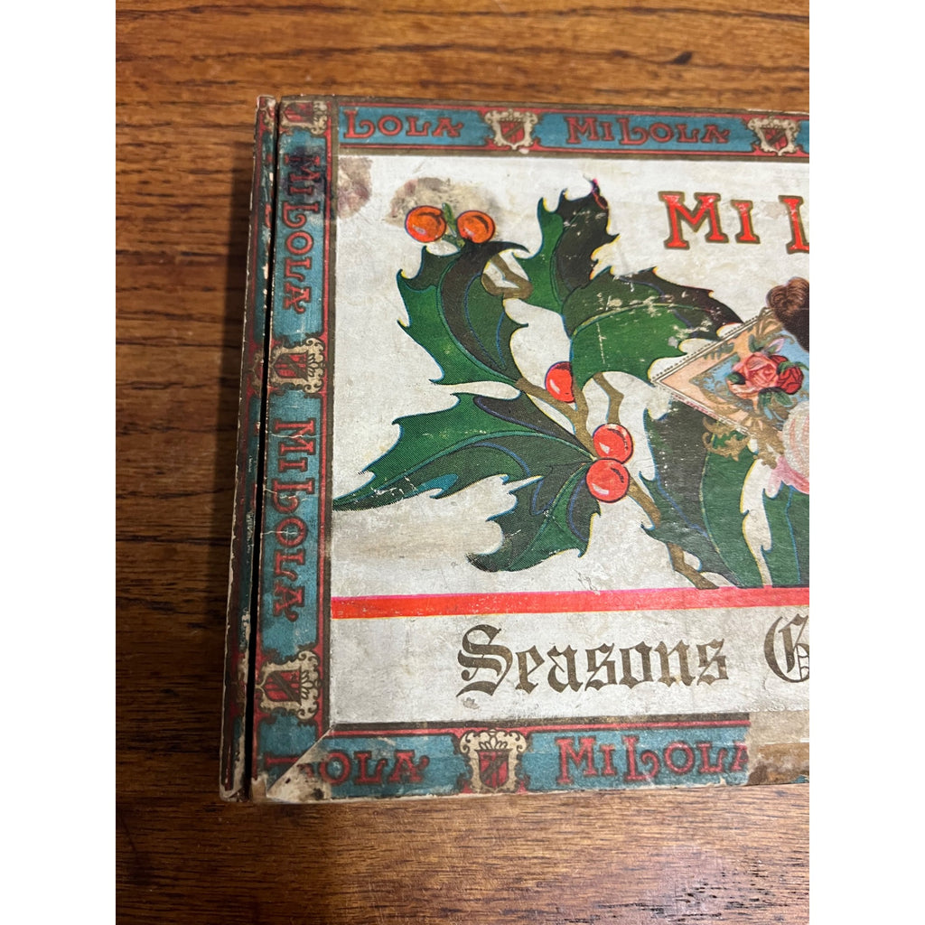 Vintage Early 1900s Mi Lola Seasons Greetings Christmas Cigar Box Milwaukee Wis WI