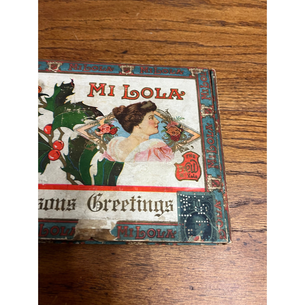 Vintage Early 1900s Mi Lola Seasons Greetings Christmas Cigar Box Milwaukee Wis WI