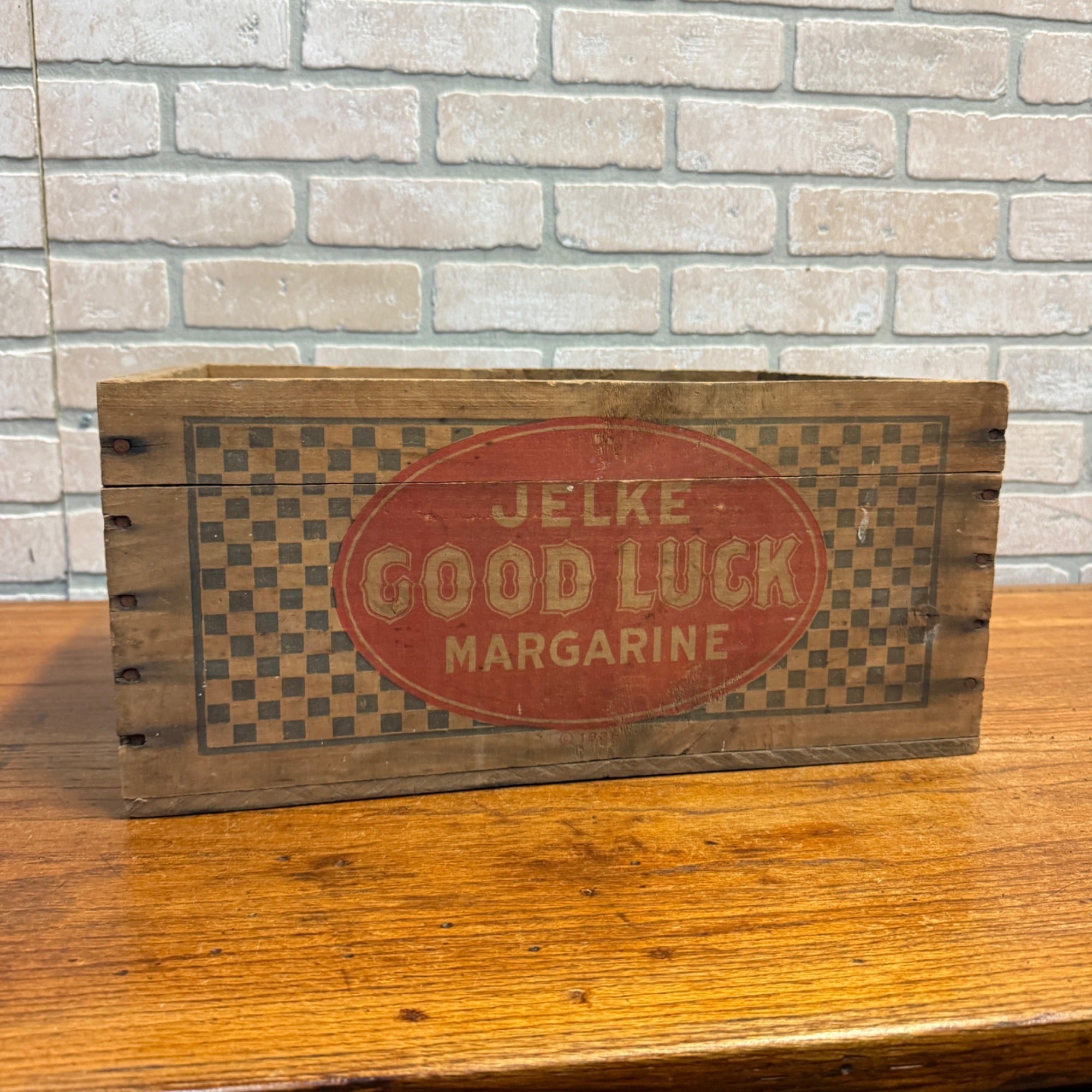 Vintage Wooden Jelke Good Luck Margarine Advertising Shipping Crate Kitchen Decor