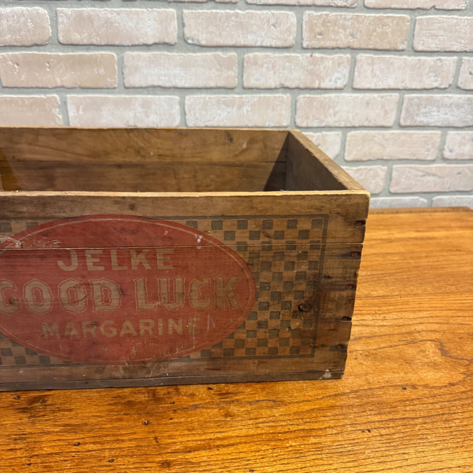 Vintage Wooden Jelke Good Luck Margarine Advertising Shipping Crate Kitchen Decor