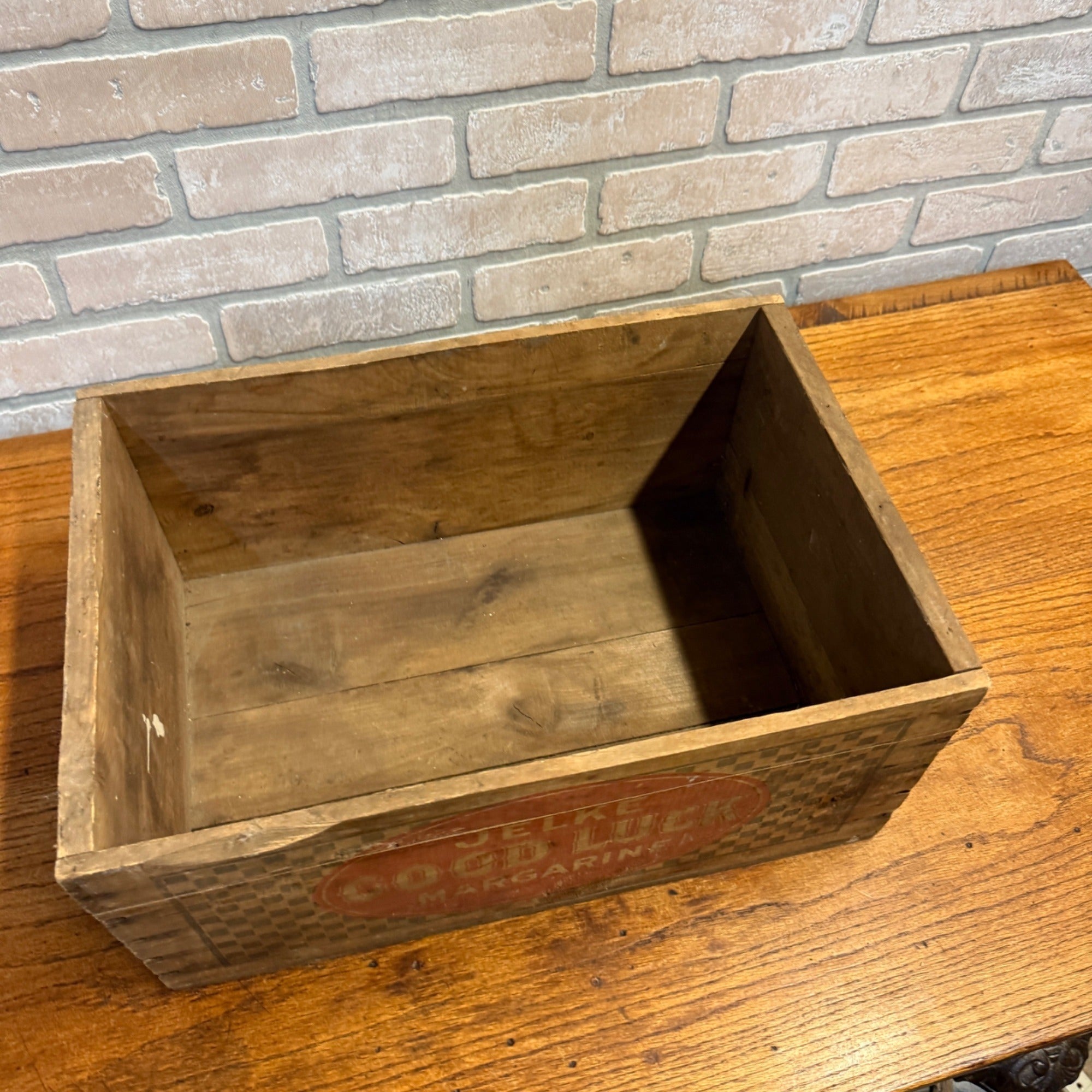 Vintage Wooden Jelke Good Luck Margarine Advertising Shipping Crate Kitchen Decor