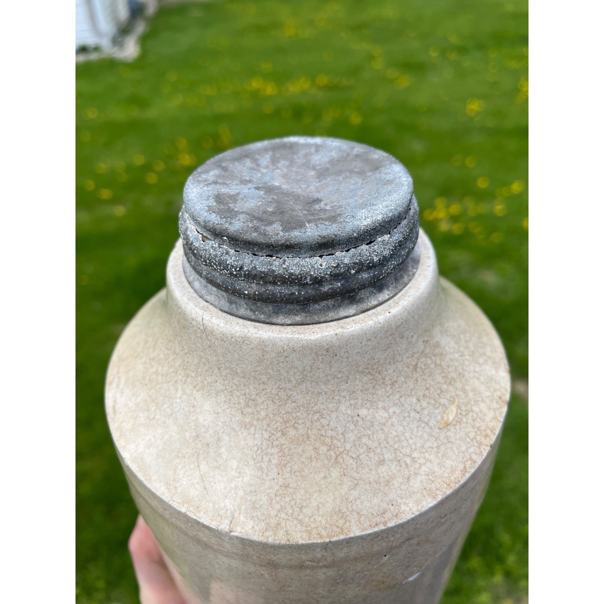 Antique c1890s Macomb Pottery Stoneware Fruit Canning Jar w/ Zinc Lid Kitchen Farmhouse