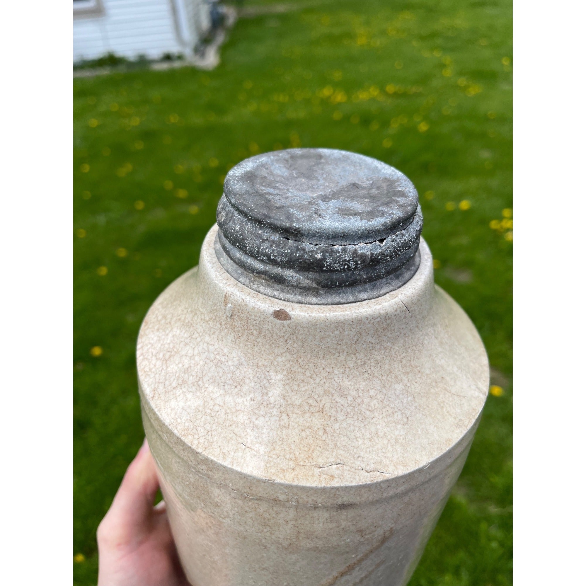 Antique c1890s Macomb Pottery Stoneware Fruit Canning Jar w/ Zinc Lid Kitchen Farmhouse