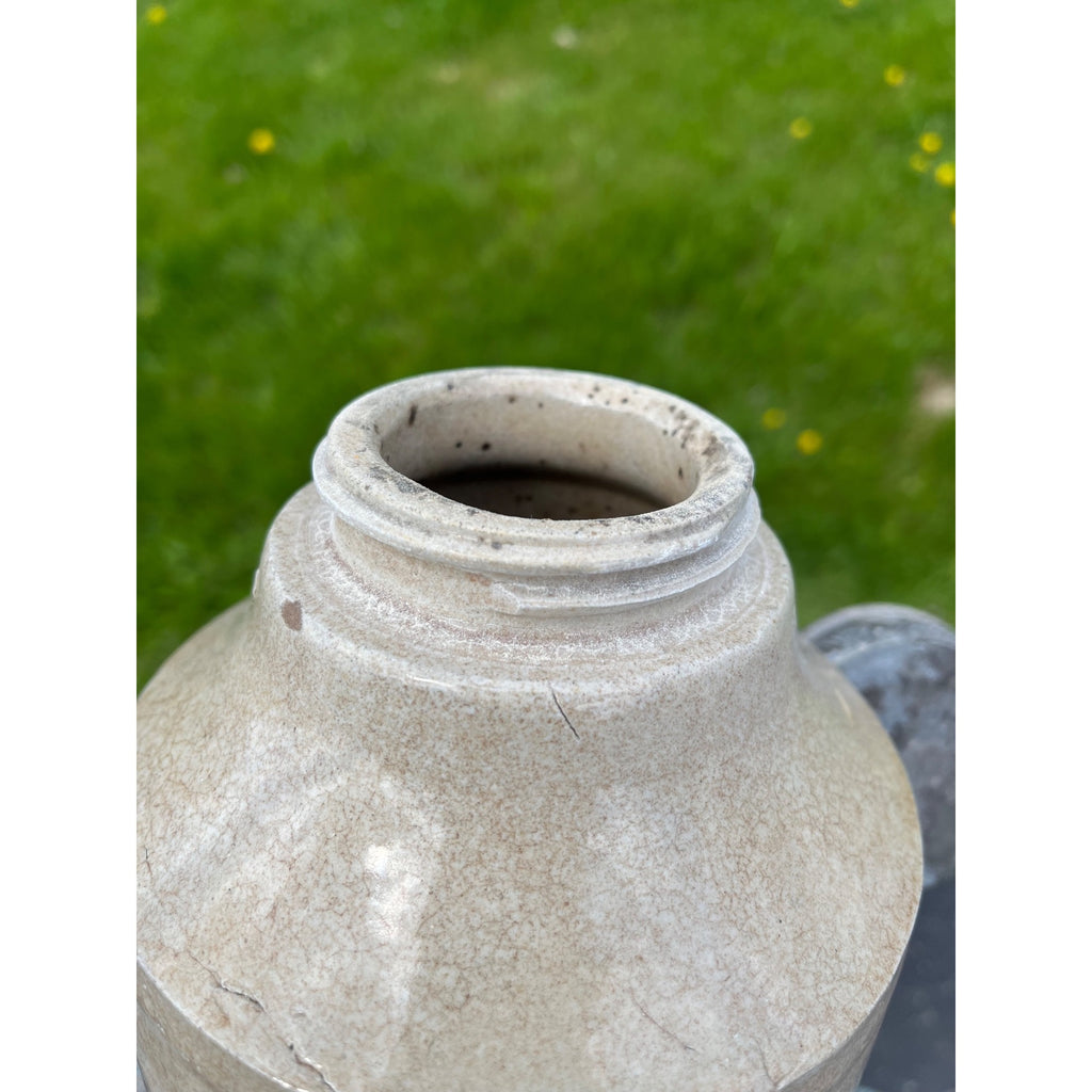 Antique c1890s Macomb Pottery Stoneware Fruit Canning Jar w/ Zinc Lid Kitchen Farmhouse