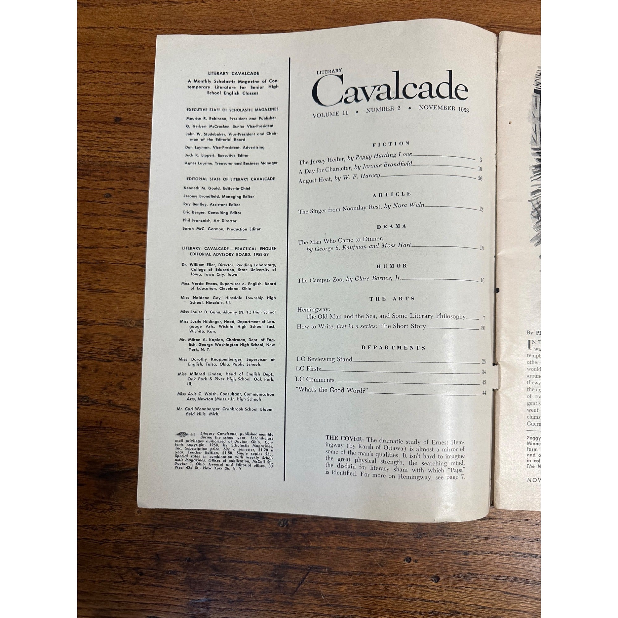 RARE Literary Cavalcade Magazine (November 1958) Ernest Hemingway Cover Story