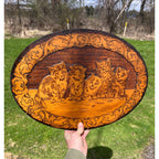 Antique Cats Kittens Flemish Art Pyrography Plaque Wall Hanging Sign