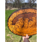 Antique Cats Kittens Flemish Art Pyrography Plaque Wall Hanging Sign