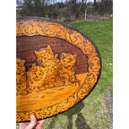 Antique Cats Kittens Flemish Art Pyrography Plaque Wall Hanging Sign