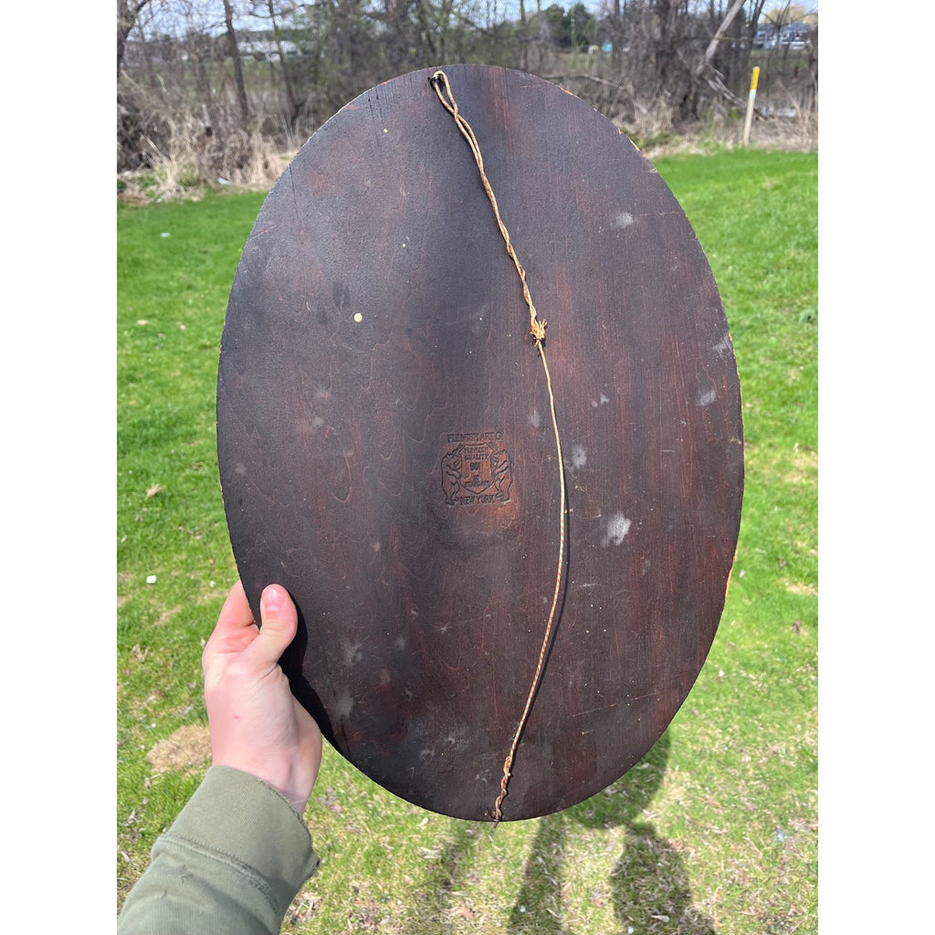 Antique Cats Kittens Flemish Art Pyrography Plaque Wall Hanging Sign