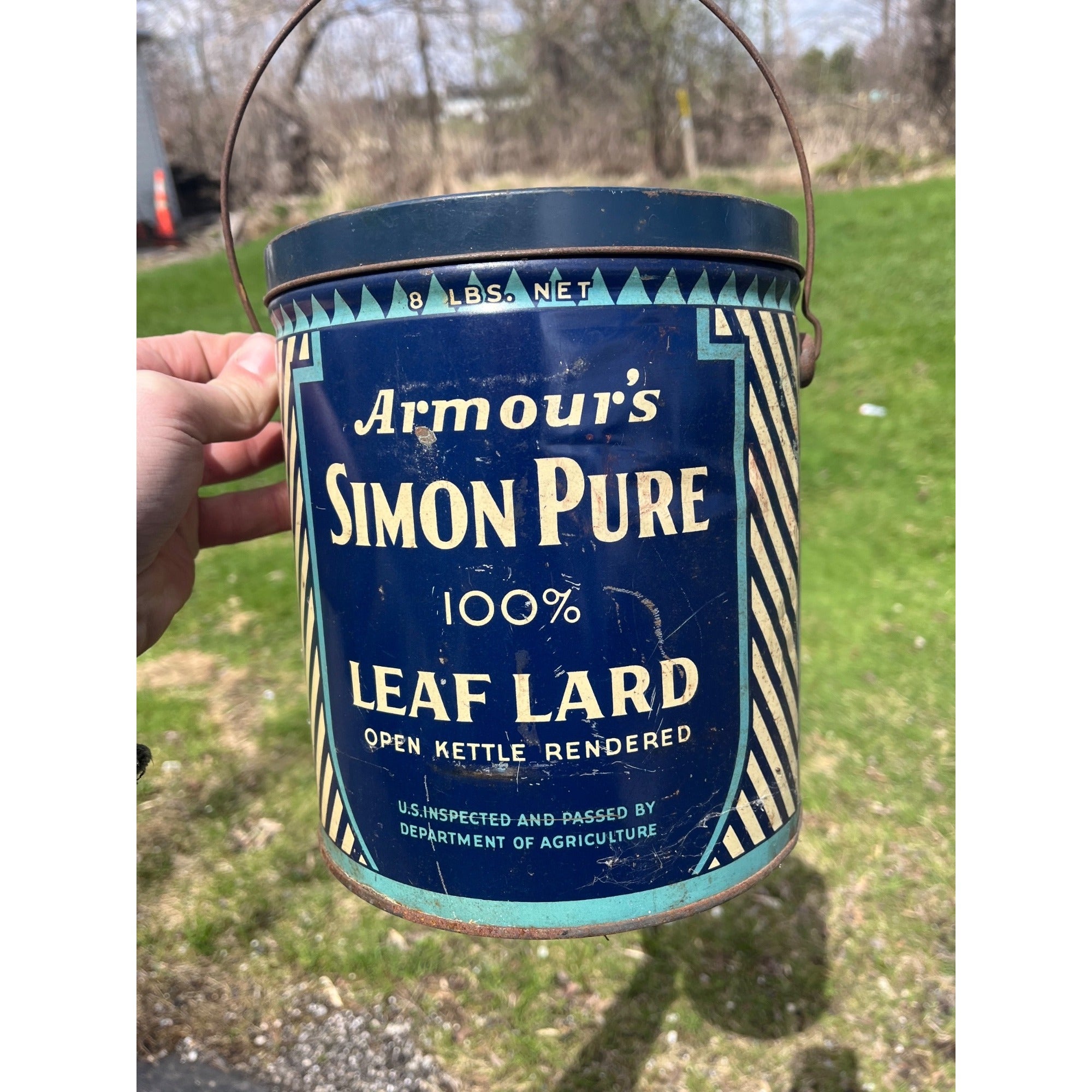 Vintage Armour's Simon Pure Open Kettle Leaf Lard 8lb Advertising Pail Tin Can