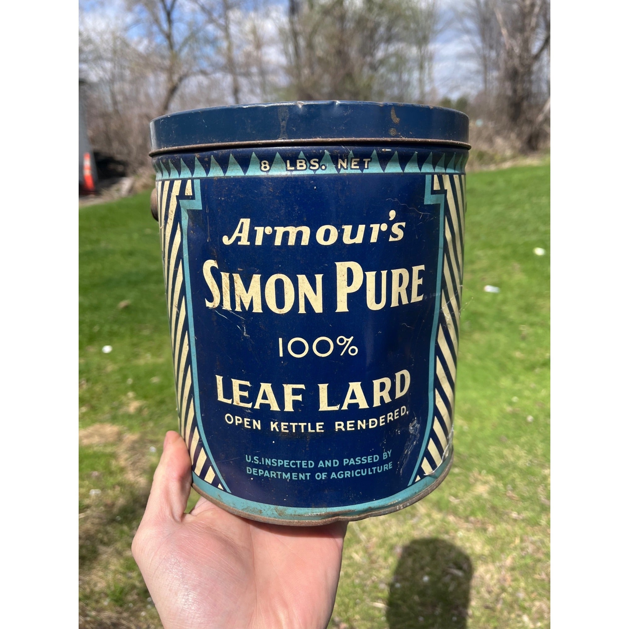 Vintage Armour's Simon Pure Open Kettle Leaf Lard 8lb Advertising Pail Tin Can