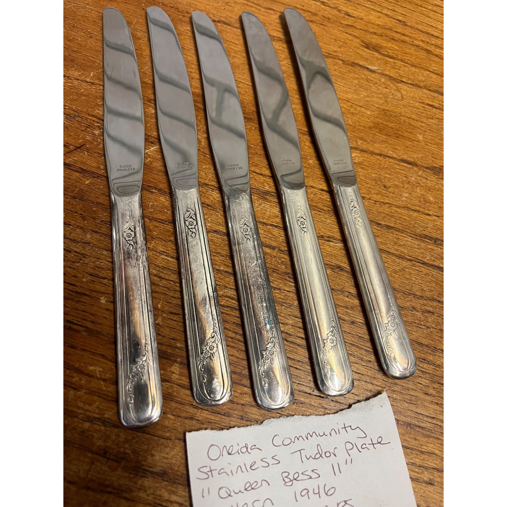 Vintage Oneida Community Stainless Tudor Plate "Queen Bess" Pattern Set of Five (5) Butter Knives