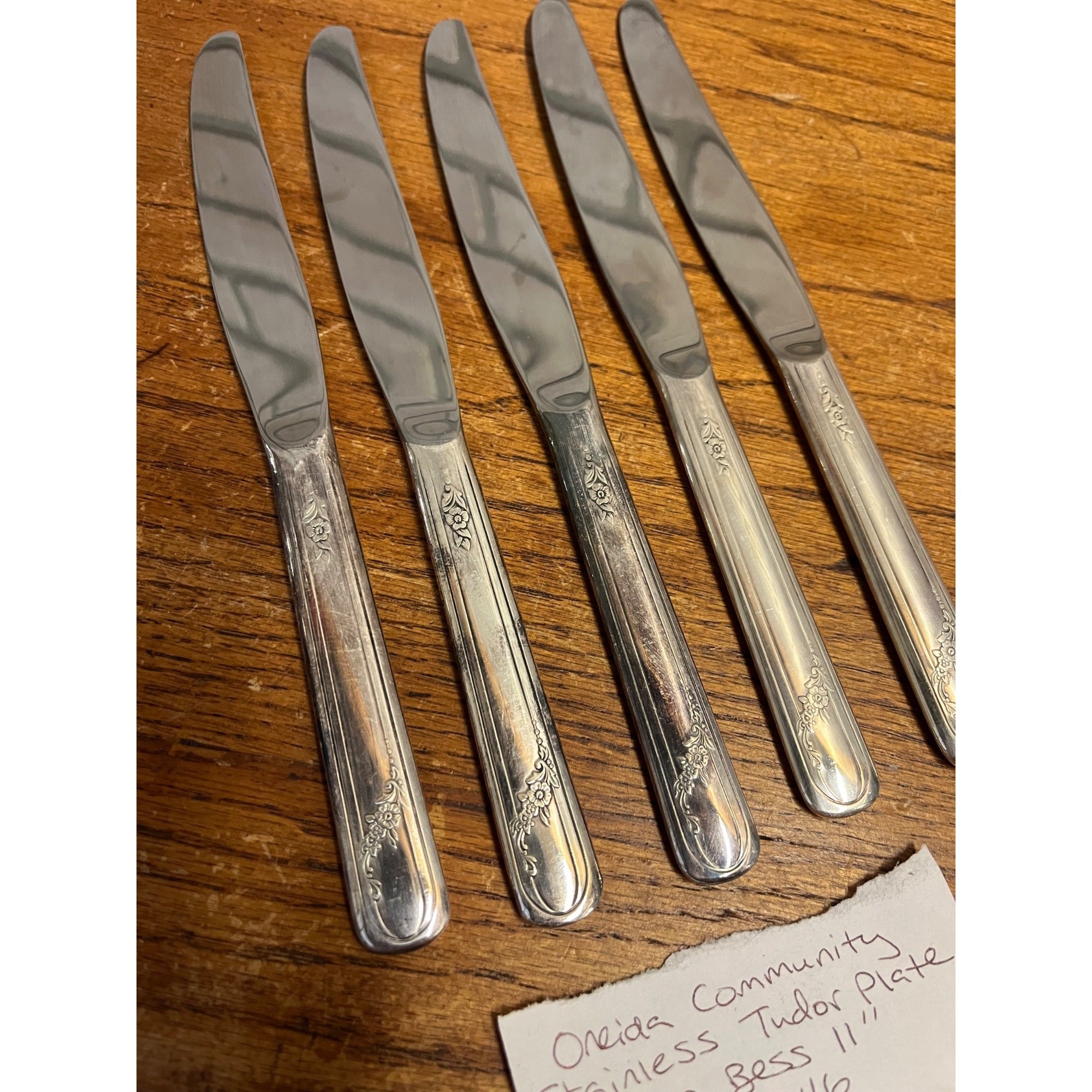 Vintage Oneida Community Stainless Tudor Plate "Queen Bess" Pattern Set of Five (5) Butter Knives