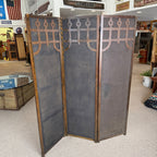 Edwardian Oak Upholstered 3 Paneled Room Divide Divider Decor Arts Crafts
