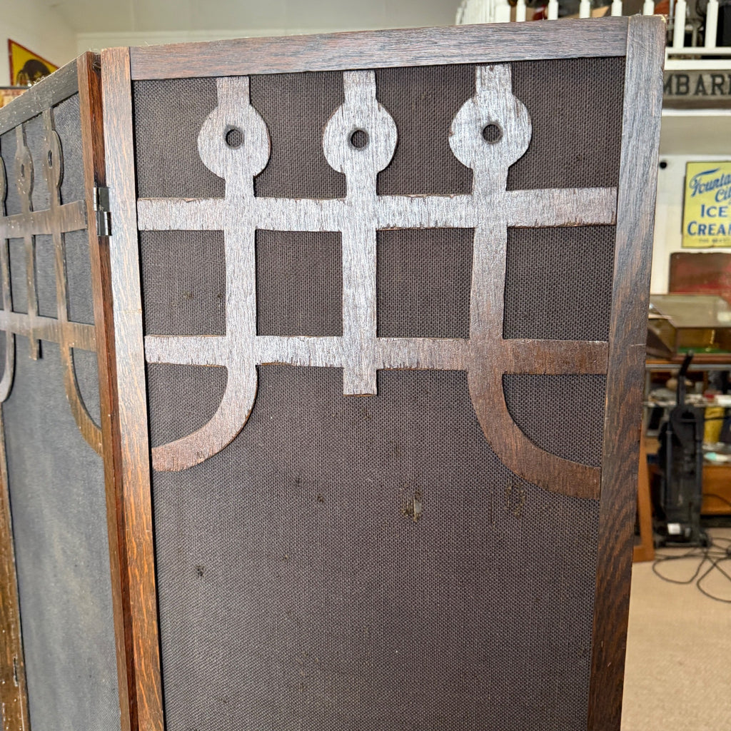 Edwardian Oak Upholstered 3 Paneled Room Divide Divider Decor Arts Crafts