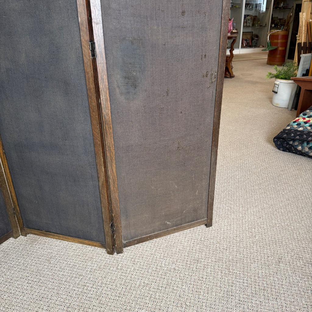Edwardian Oak Upholstered 3 Paneled Room Divide Divider Decor Arts Crafts