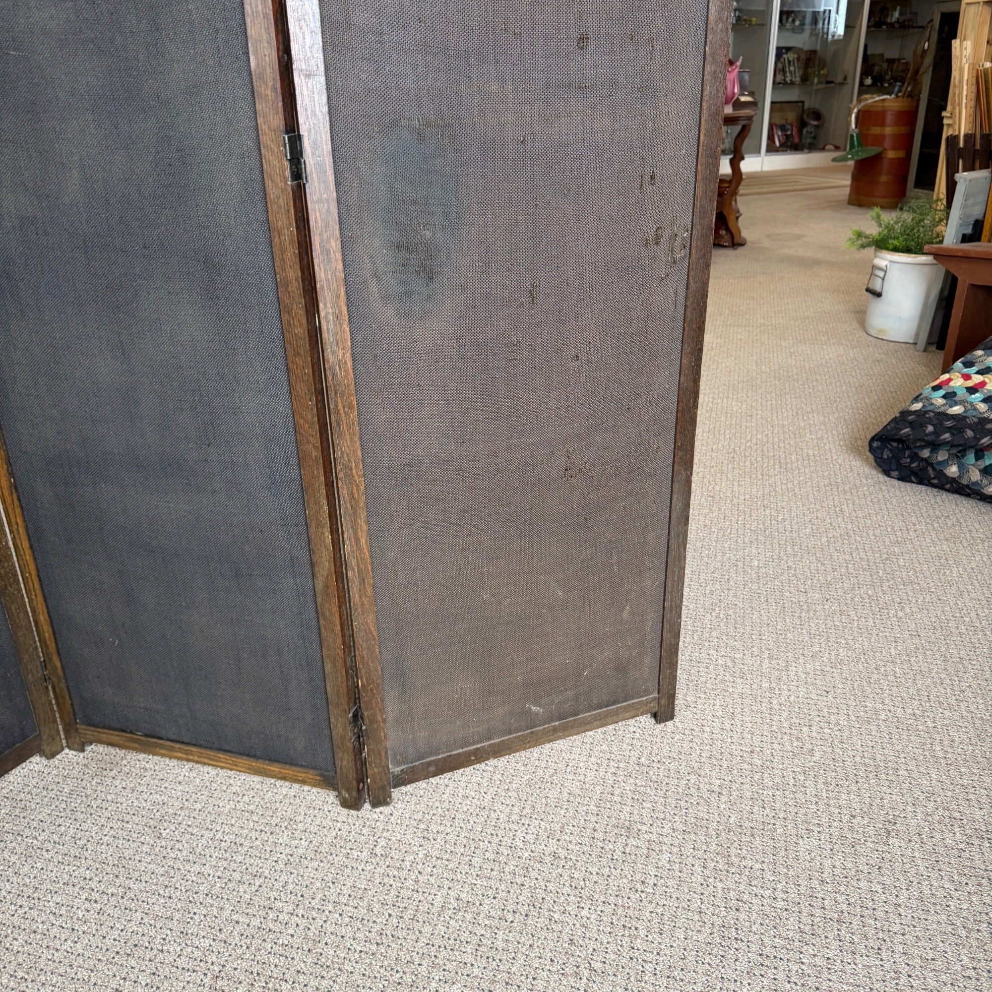 Edwardian Oak Upholstered 3 Paneled Room Divide Divider Decor Arts Crafts