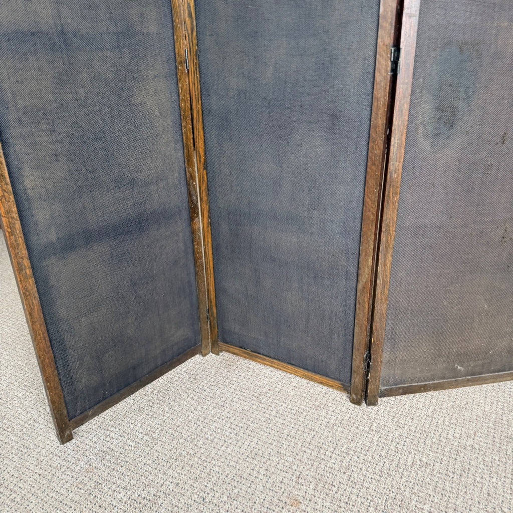 Edwardian Oak Upholstered 3 Paneled Room Divide Divider Decor Arts Crafts