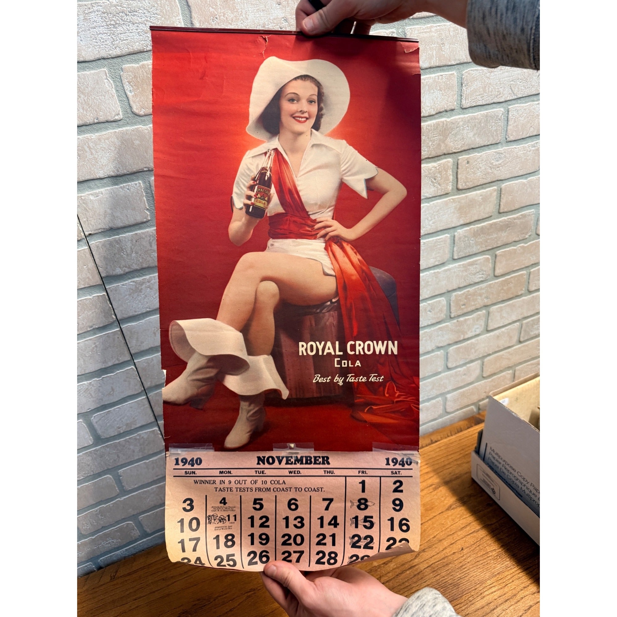 Vintage 1940 Royal Crown RC Cola Calendar Advertising Sign Nehi