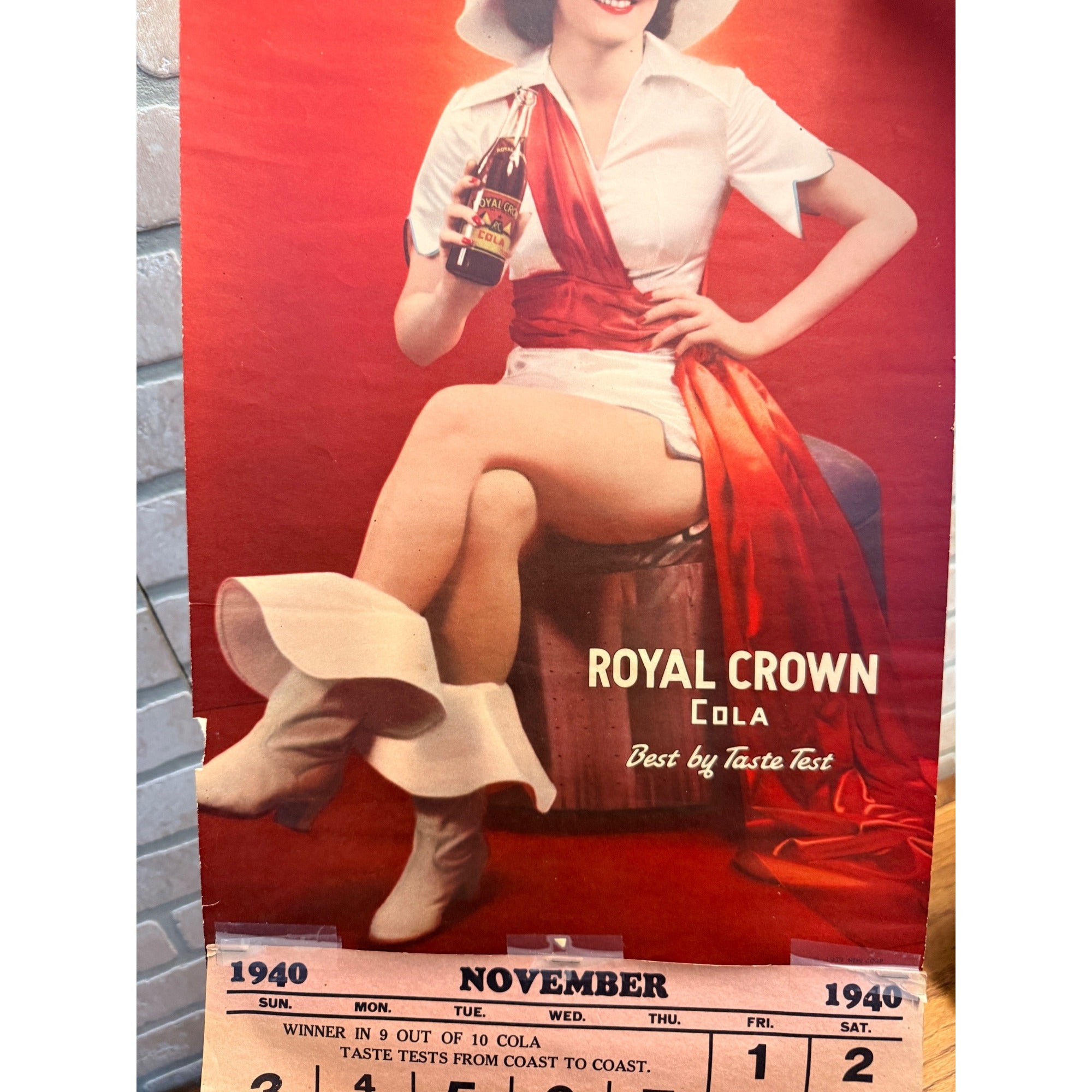 Vintage 1940 Royal Crown RC Cola Calendar Advertising Sign Nehi