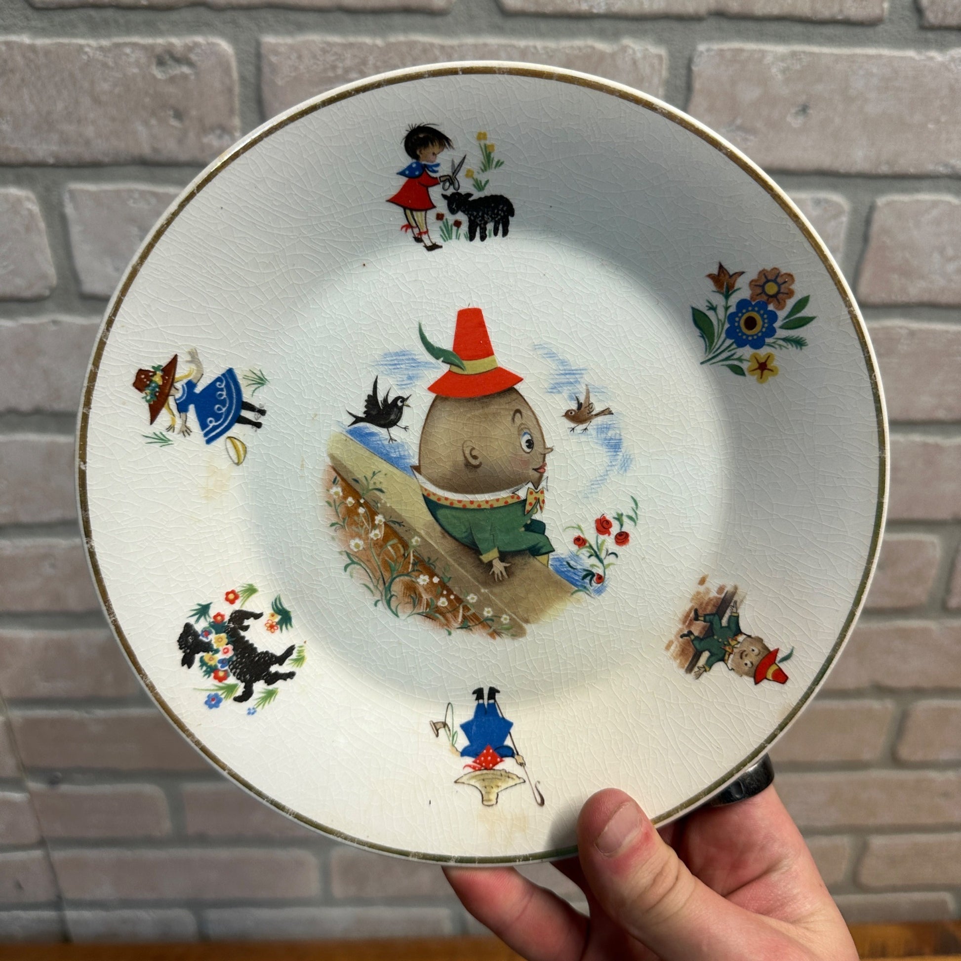 Vtg Kids Arklow Humpty Dumpty Nursery Rhyme Child’s Plate Made In Ireland 7.75”