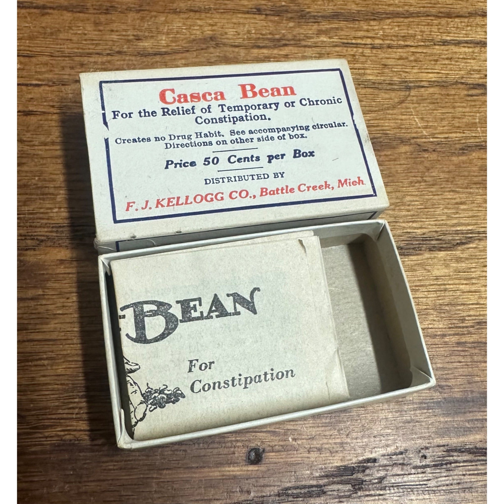 RARE 1920s Antique Quack Medicine Cure , Casca Bean Kellogg Co. Battle Creek MI
