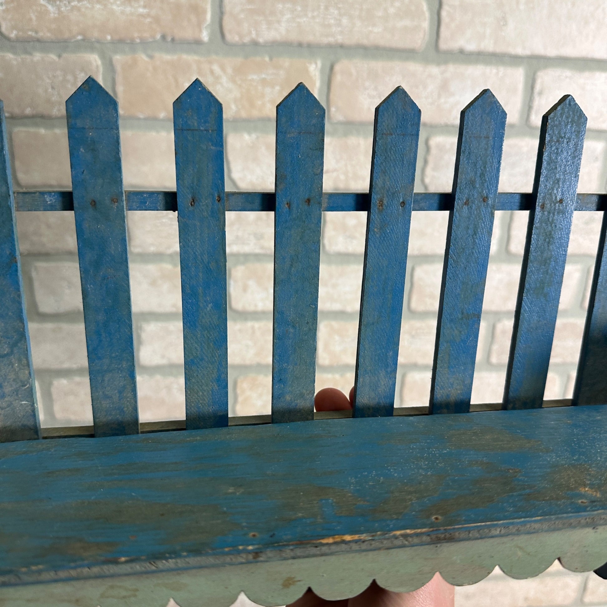 Vintage Blue Wooden Picket Fence Shelf Shabby Chic