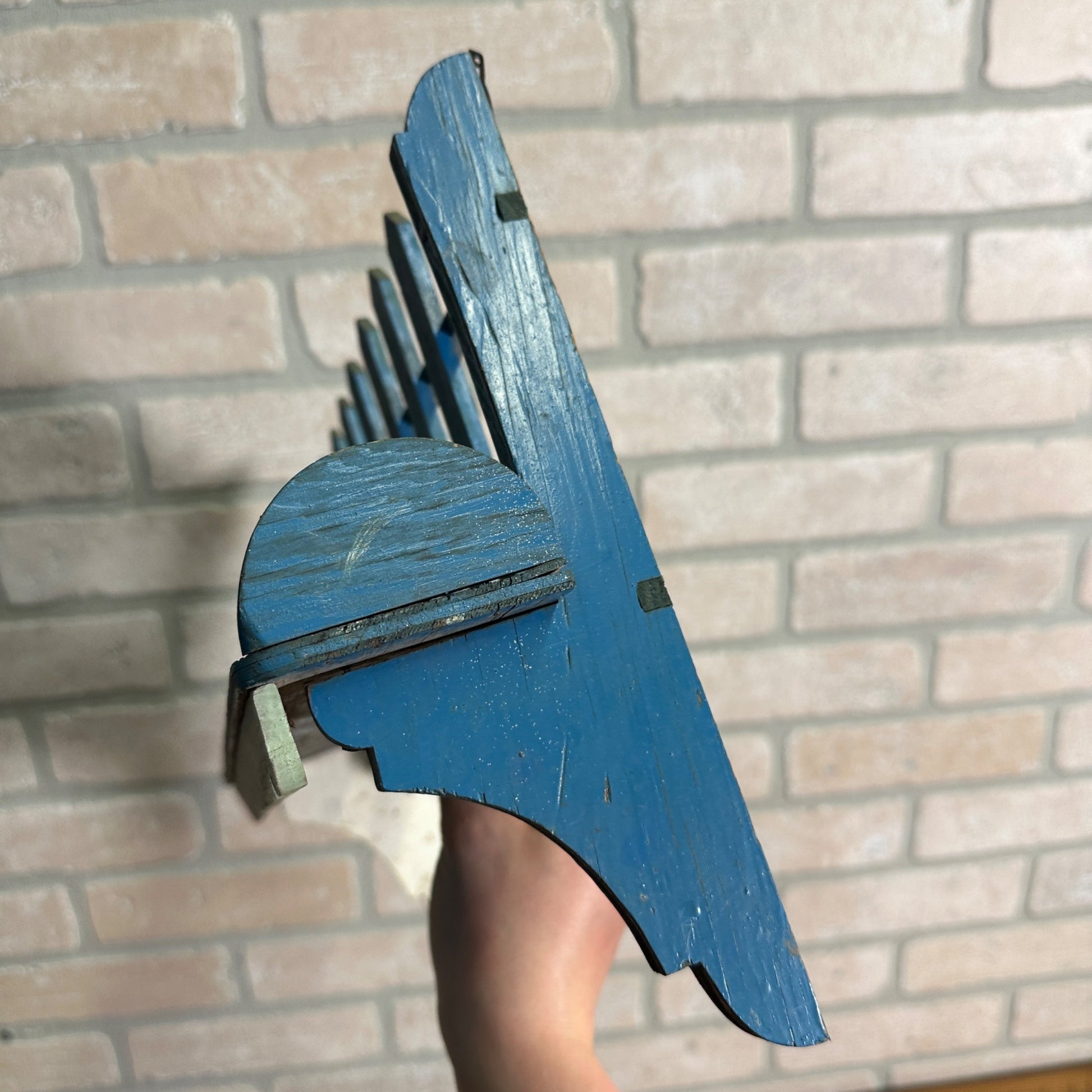 Vintage Blue Wooden Picket Fence Shelf Shabby Chic