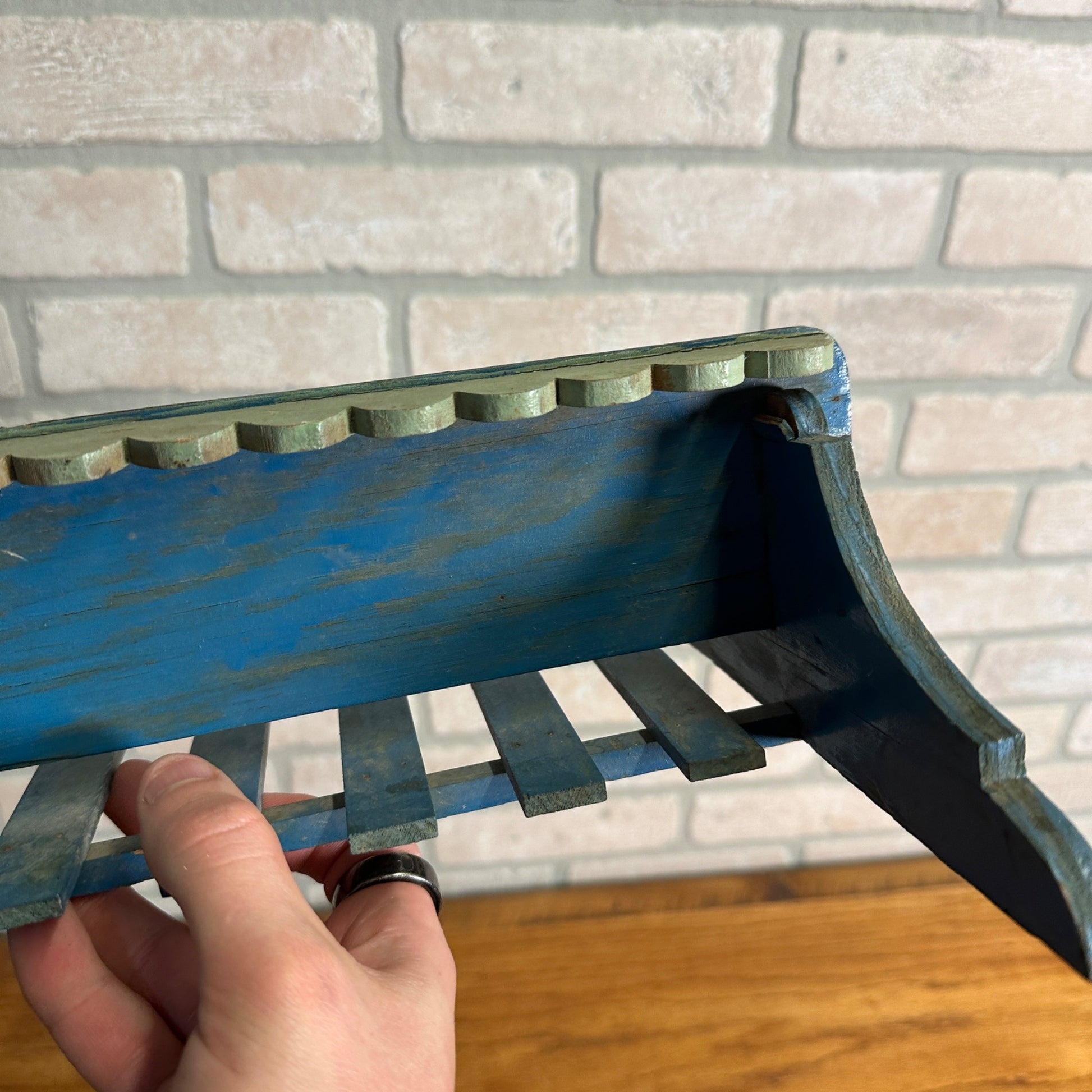 Vintage Blue Wooden Picket Fence Shelf Shabby Chic