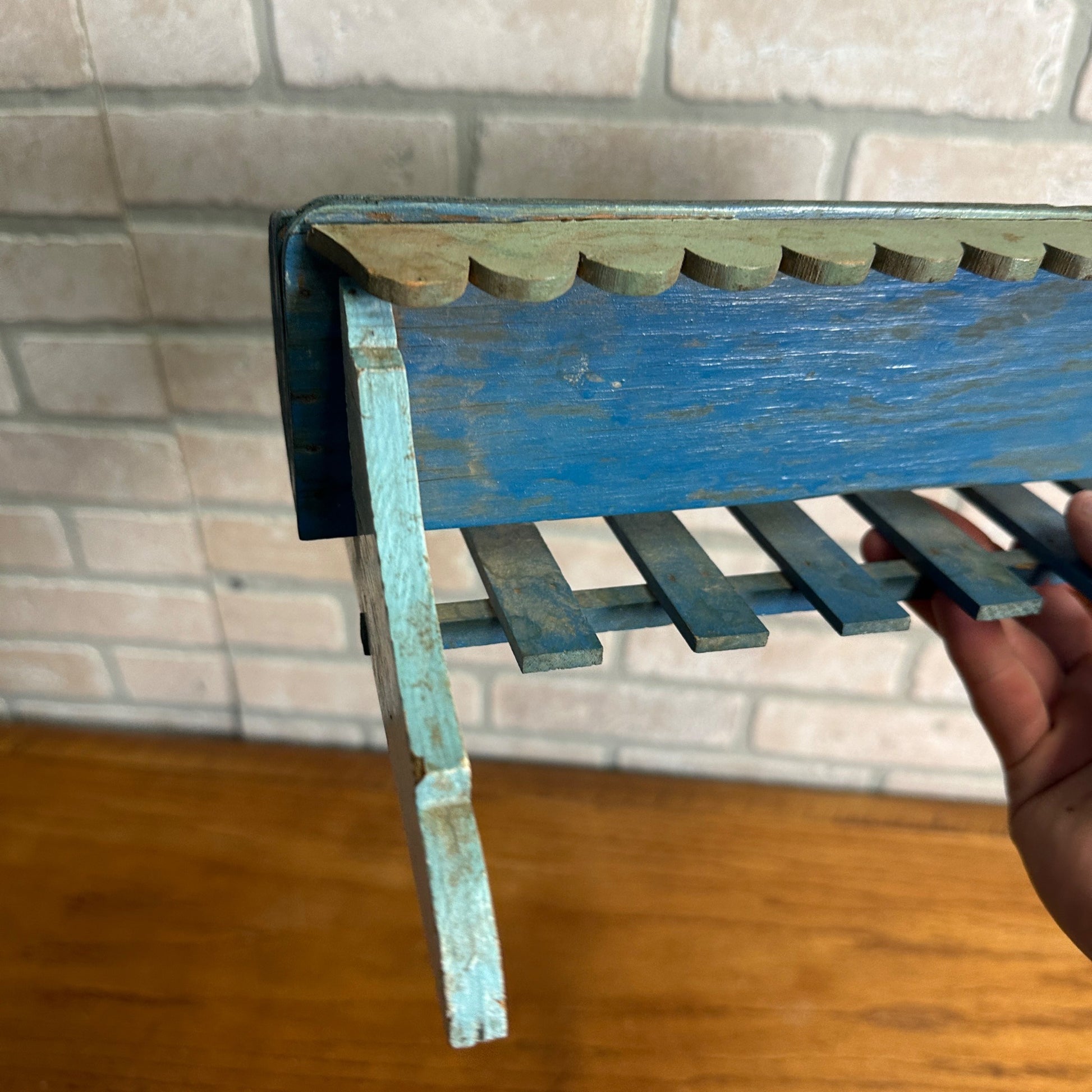 Vintage Blue Wooden Picket Fence Shelf Shabby Chic