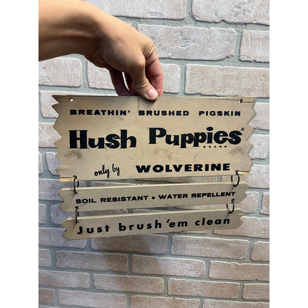 Vintage Hush Puppies Shoes Hanging Store Display Wolverine Wood Advertising Sign