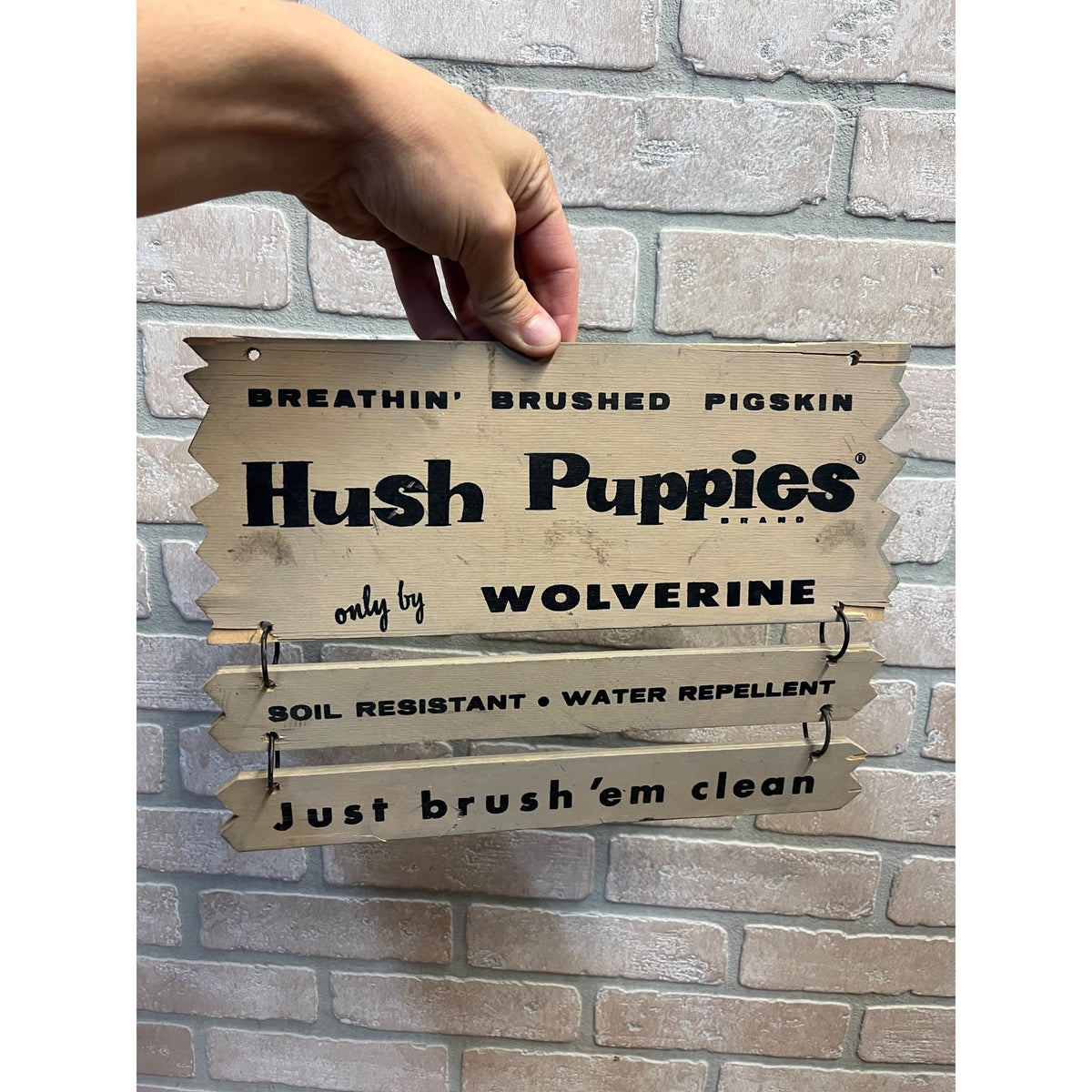 Vintage Hush Puppies Shoes Hanging Store Display Wolverine Wood Advertising Sign